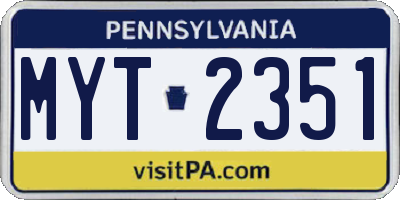 PA license plate MYT2351