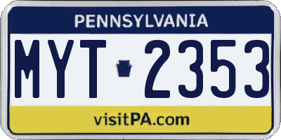 PA license plate MYT2353