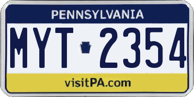 PA license plate MYT2354