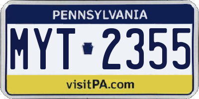 PA license plate MYT2355