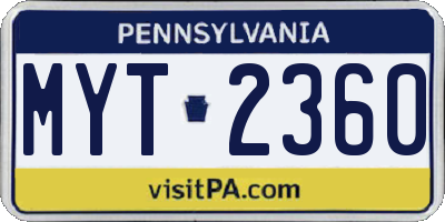 PA license plate MYT2360