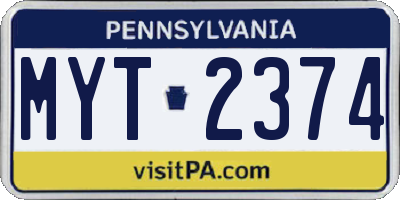 PA license plate MYT2374