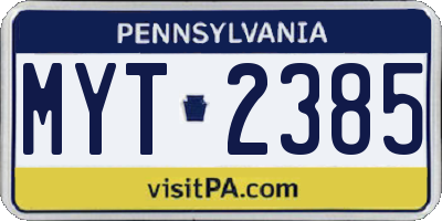 PA license plate MYT2385