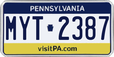 PA license plate MYT2387