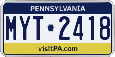 PA license plate MYT2418