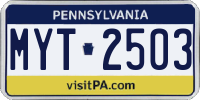 PA license plate MYT2503
