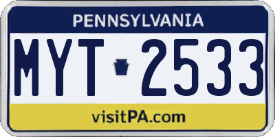 PA license plate MYT2533