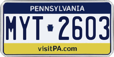 PA license plate MYT2603
