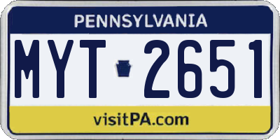 PA license plate MYT2651