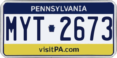 PA license plate MYT2673