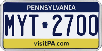 PA license plate MYT2700