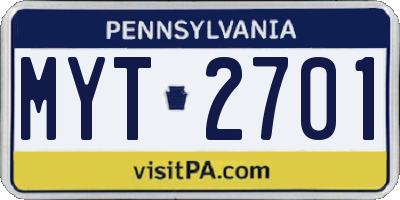 PA license plate MYT2701