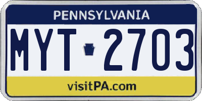 PA license plate MYT2703