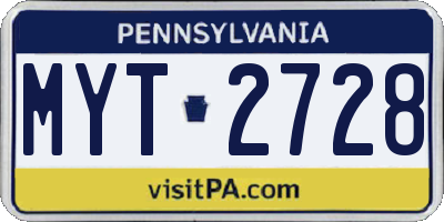 PA license plate MYT2728