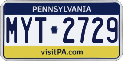 PA license plate MYT2729