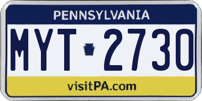 PA license plate MYT2730