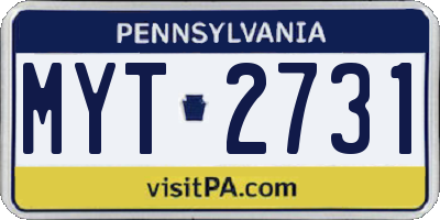 PA license plate MYT2731