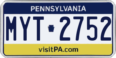 PA license plate MYT2752