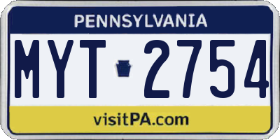 PA license plate MYT2754
