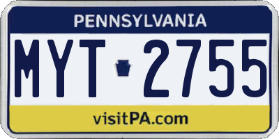PA license plate MYT2755