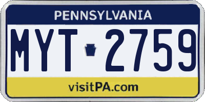 PA license plate MYT2759