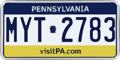 PA license plate MYT2783