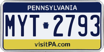 PA license plate MYT2793