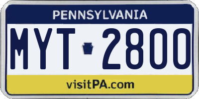 PA license plate MYT2800