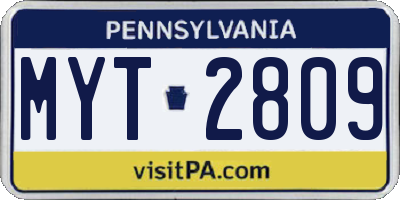 PA license plate MYT2809
