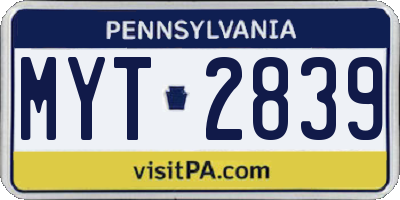 PA license plate MYT2839