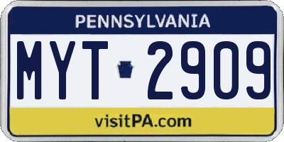 PA license plate MYT2909