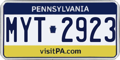PA license plate MYT2923