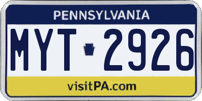 PA license plate MYT2926