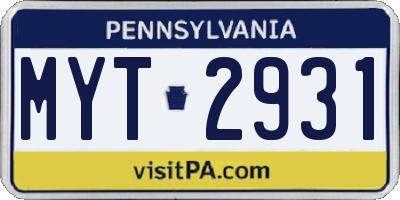 PA license plate MYT2931