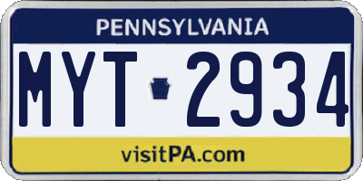 PA license plate MYT2934