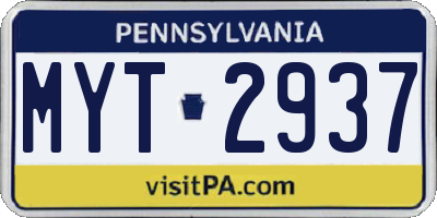 PA license plate MYT2937