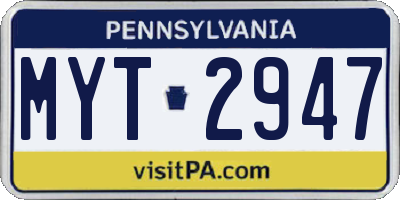 PA license plate MYT2947
