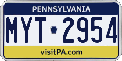 PA license plate MYT2954