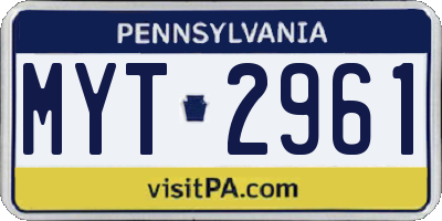 PA license plate MYT2961