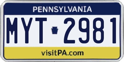 PA license plate MYT2981