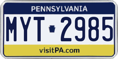 PA license plate MYT2985