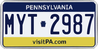 PA license plate MYT2987