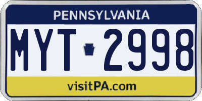 PA license plate MYT2998