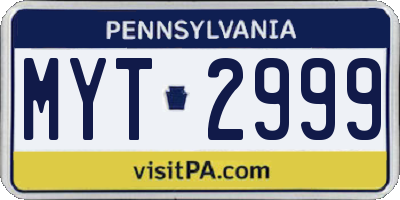 PA license plate MYT2999