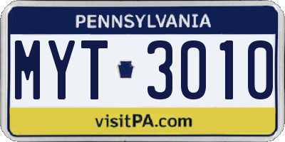 PA license plate MYT3010