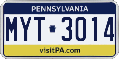 PA license plate MYT3014