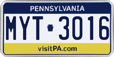 PA license plate MYT3016