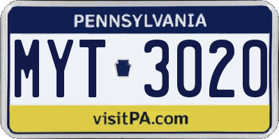 PA license plate MYT3020