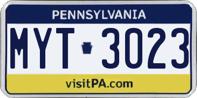 PA license plate MYT3023