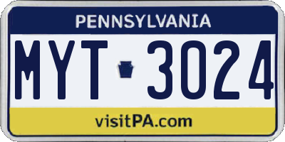 PA license plate MYT3024